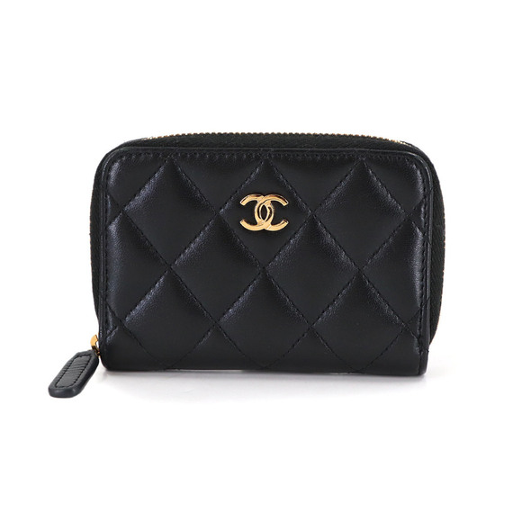 CHANEL Matelasse Wallet/Coin Purse Lambskin Black Coco Mark Gold Hardware...